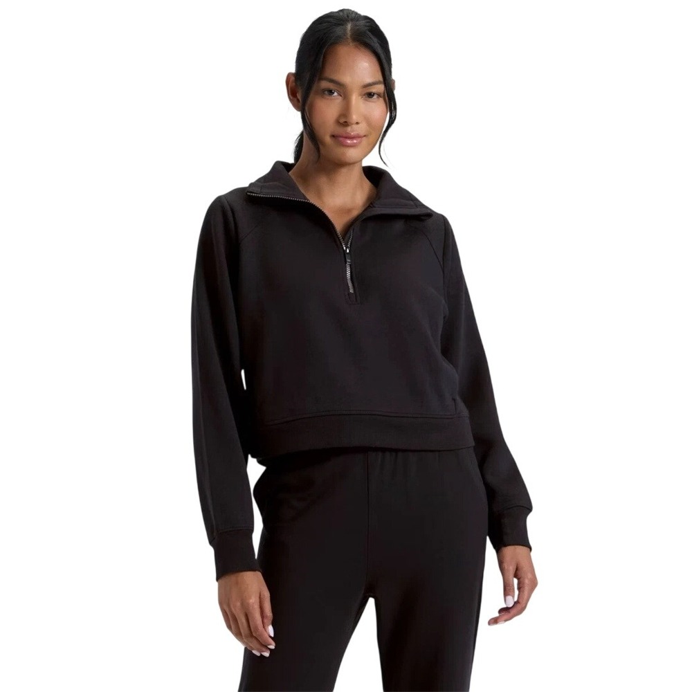 All in Motion Women's Black Boxy Cropped Quarter Zip Sweatshirt Size XL